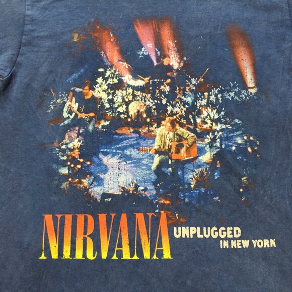 Nirvana Unplugged In New York Blue Washed Graphic Band T-Shirt Women's Size S - Picture 3 of 5